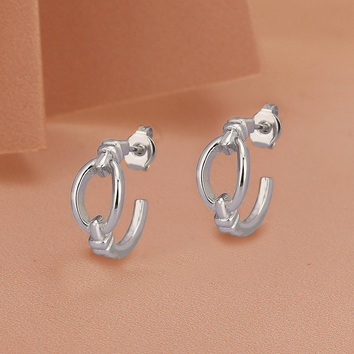 Carlton London Rhodium Plated Hoop Earring