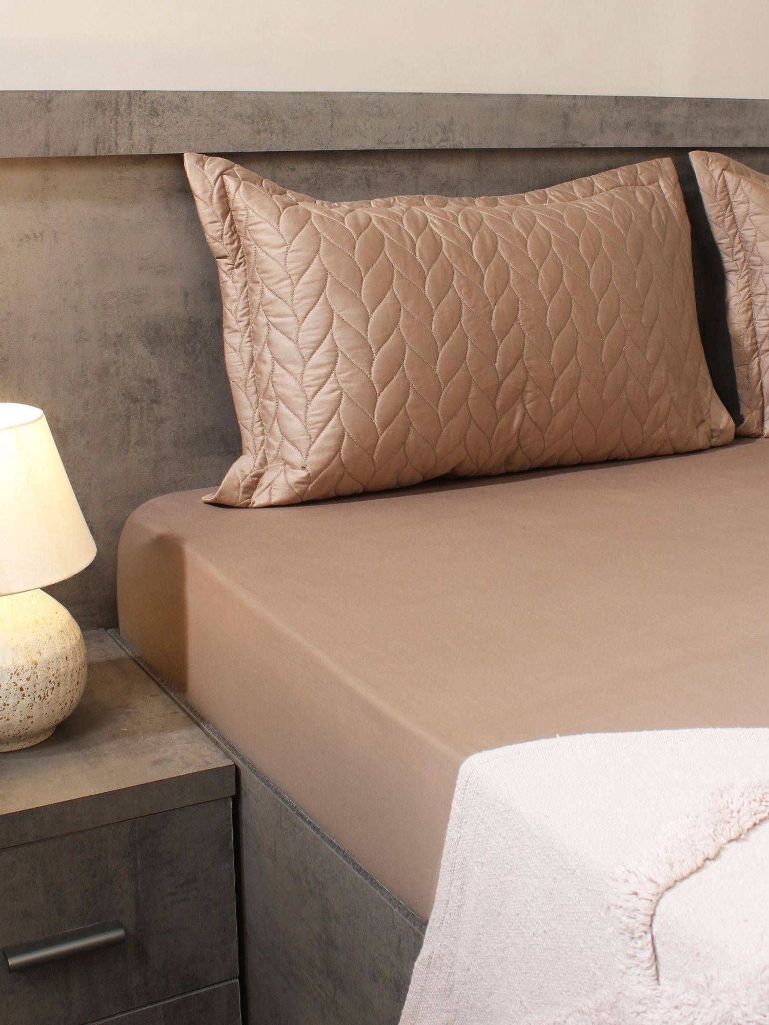 House of Owlet Warm Cocoa 300TC Cotton Super king Bedsheet with 2 Quilted Pillow Covers