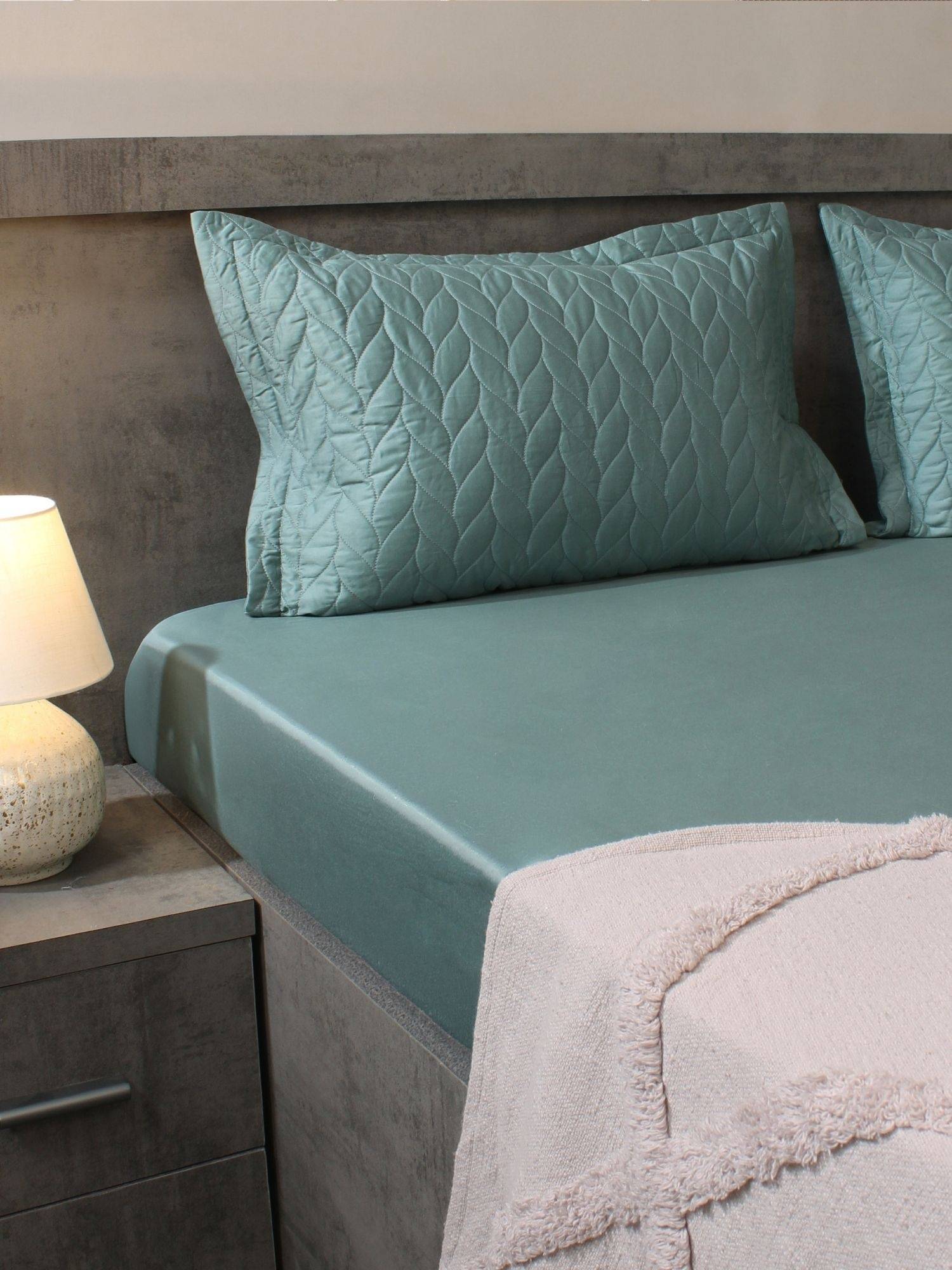 House of Owlet Pastel Aqua 300TC Cotton Super king Bedsheet with 2 Quilted Pillow Covers
