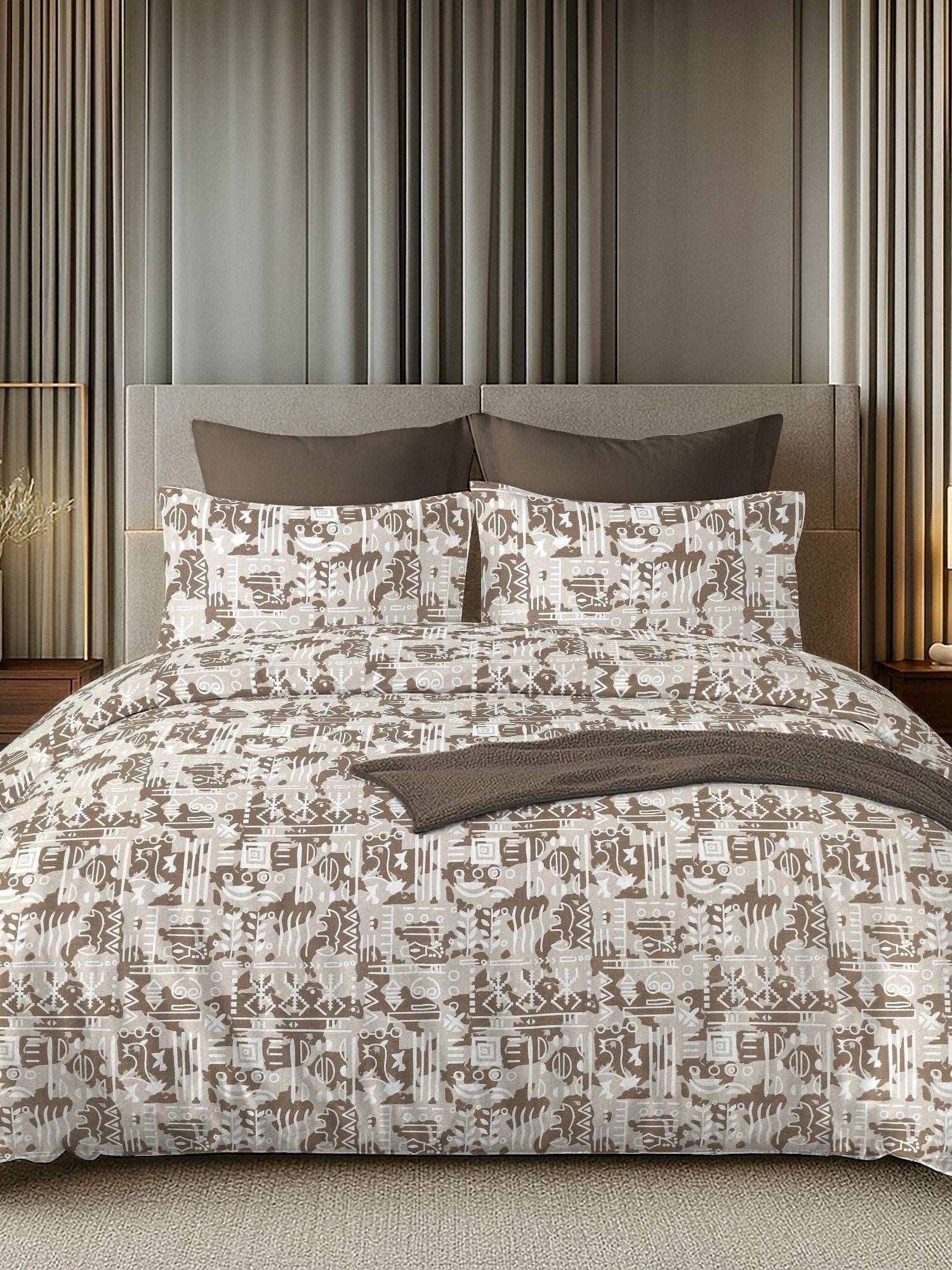 House of Owlet Brown 144TC 100% Cotton Superking Bedsheet with 2 Pillow Covers