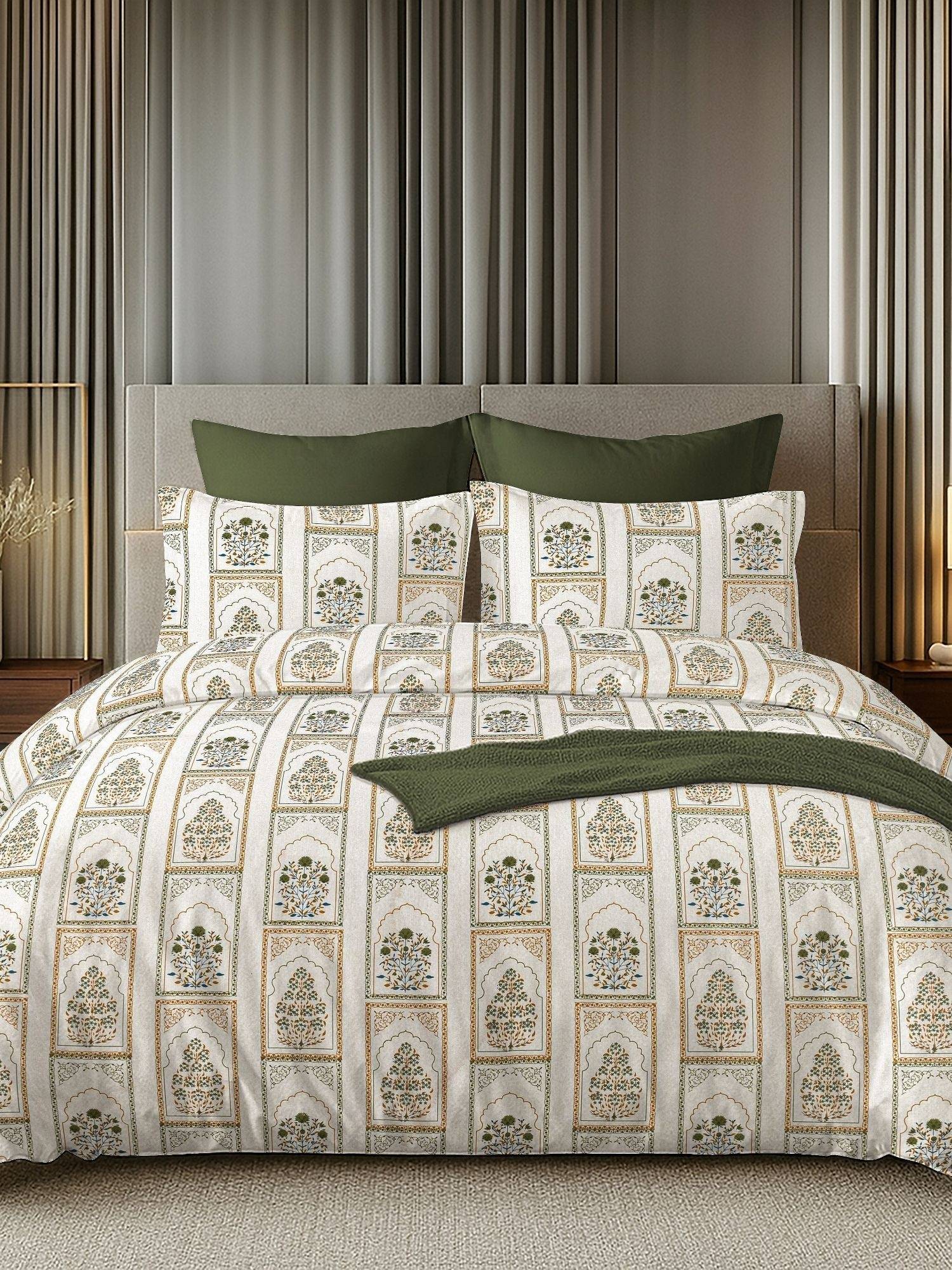 House of Owlet White & Blue 144TC 100% Cotton Superking Bedsheet with 2 Pillow Covers