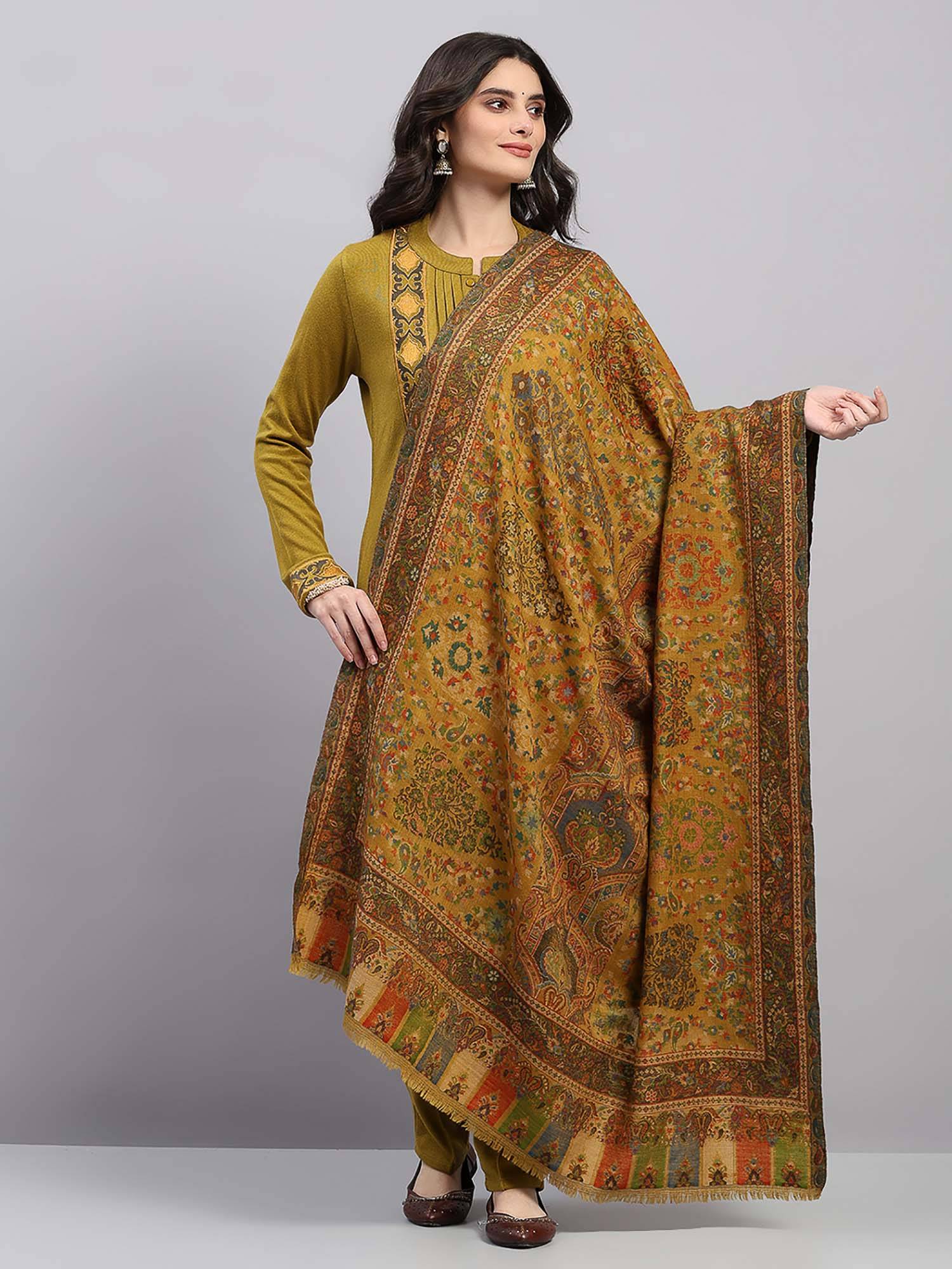 Monte Carlo Mustard Women Woven Design Winter Shawl