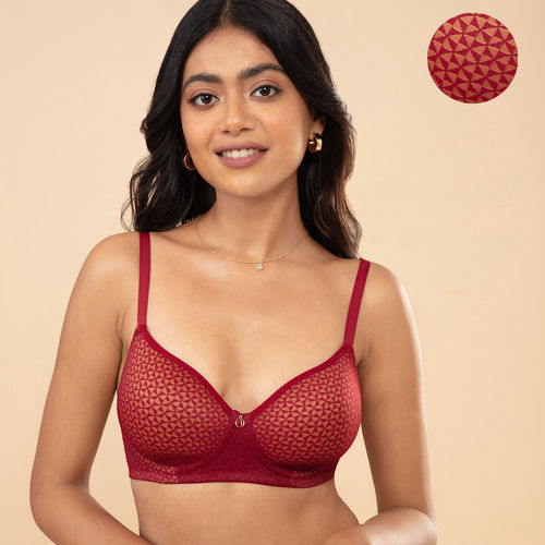 Nykd by Nykaa Textured Lace Padded Wirefree Bra - Red NYB076 (32B)