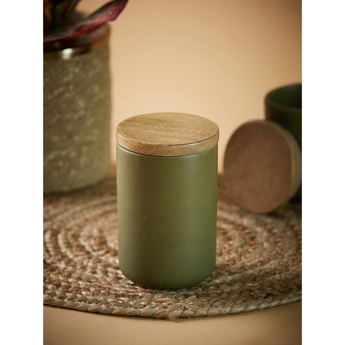 Buy Fabindia Maaya Ceramic Large Jar With Lid Green Online