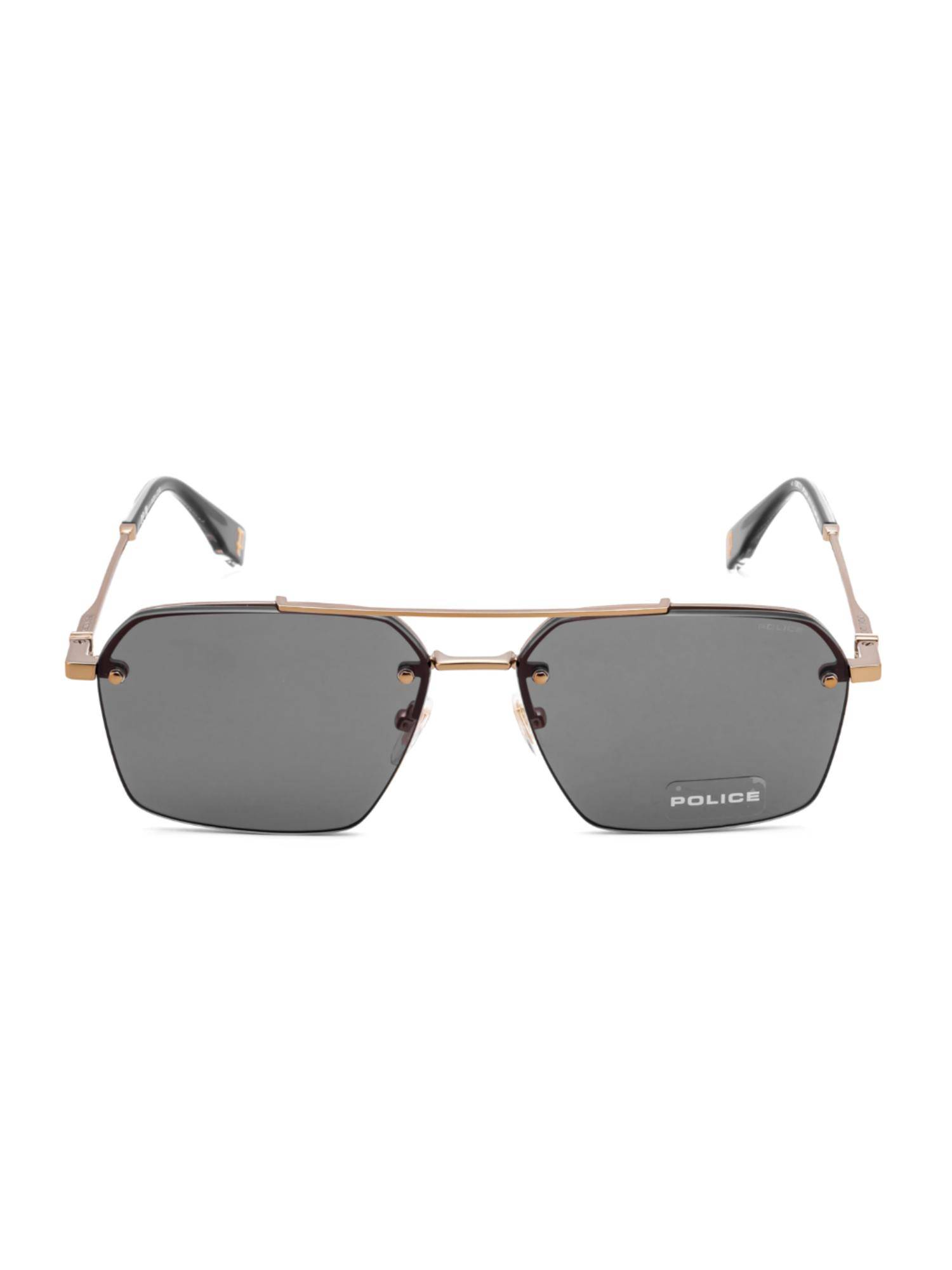 Police Men Half Rim Metal Square Grey Lens Sunglasses (59)