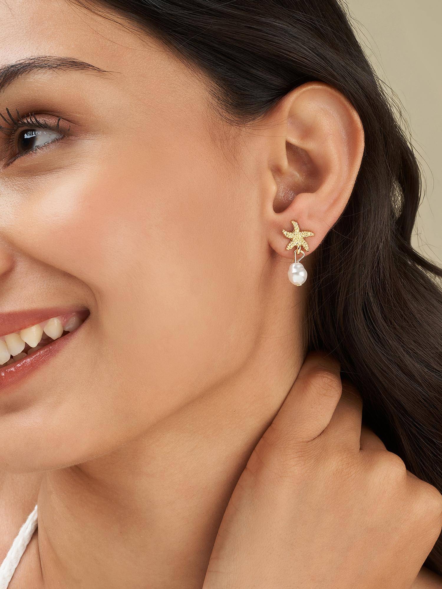 Joker & Witch Women Rio Starfish Gold Seashells Drop Earrings