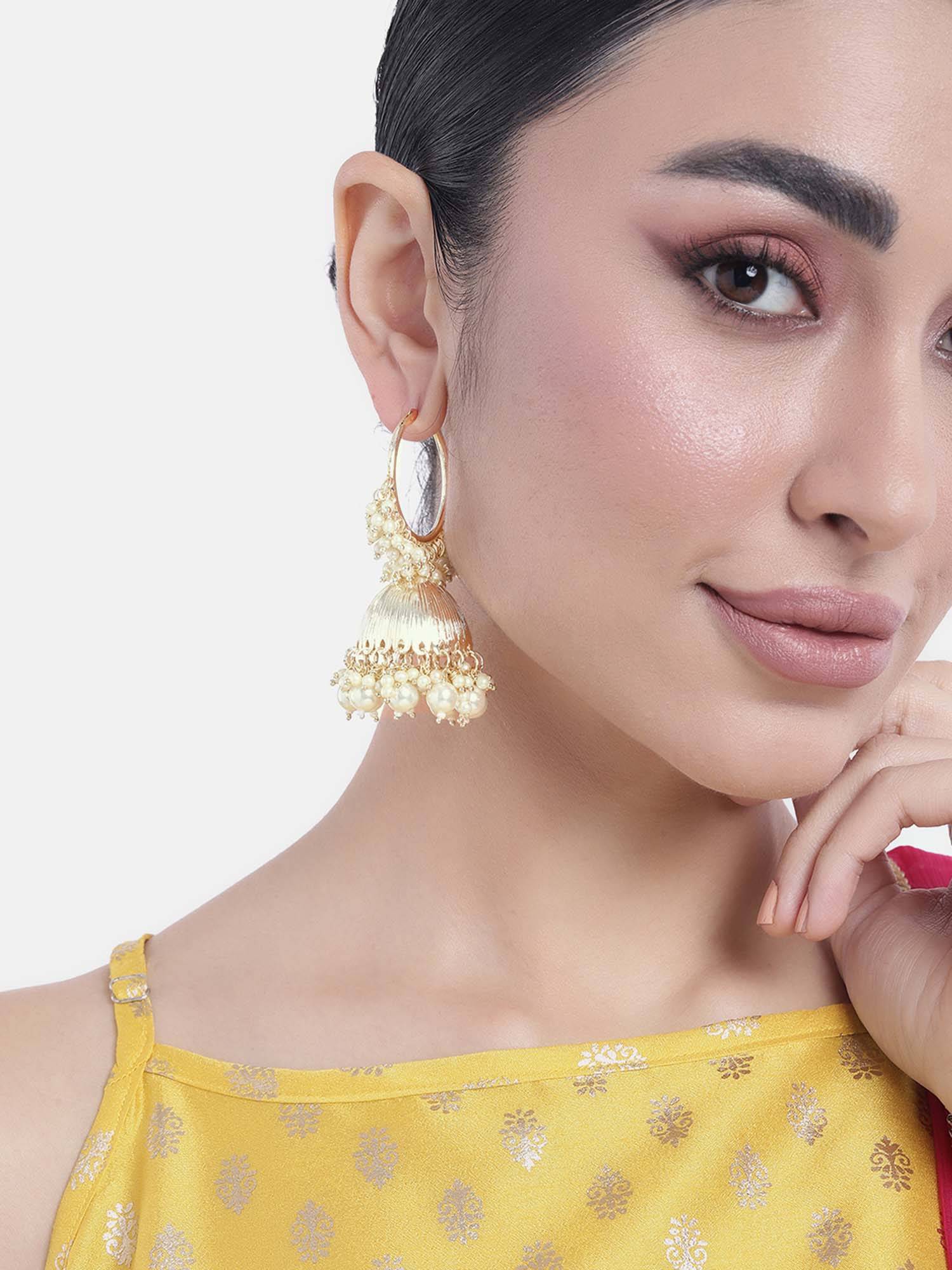 Peora Women Gold Plated Pearl Jhumka Earrings