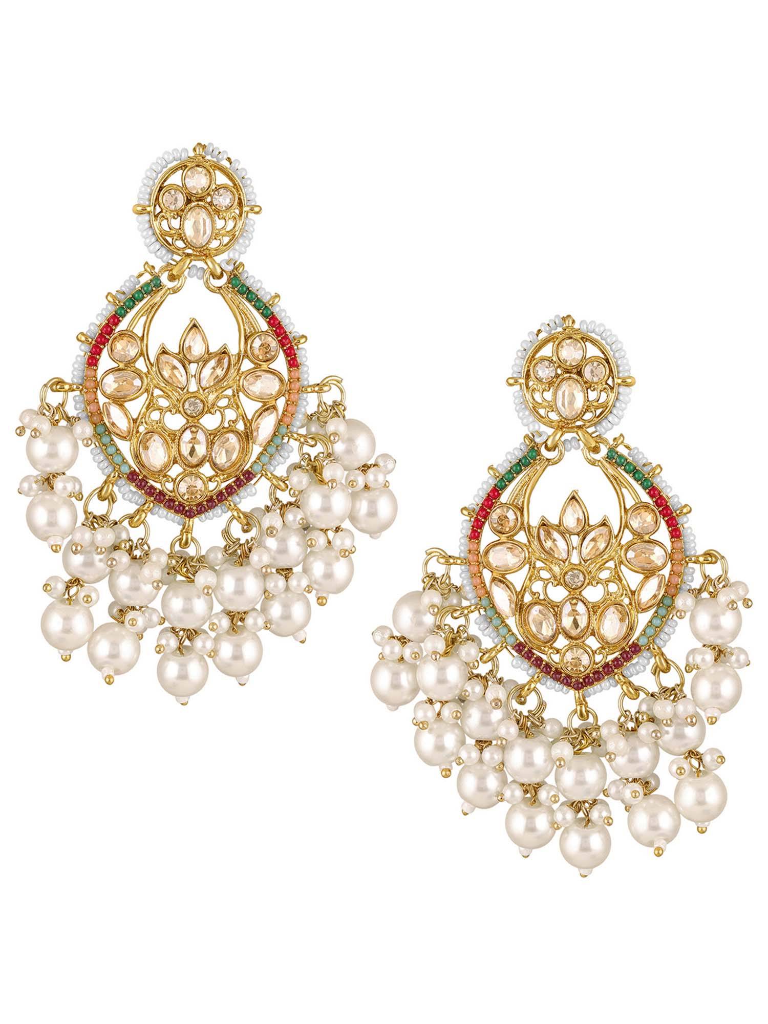 Peora Women Gold Plated Multi-Color Crystals and Beads Dangler Earrings