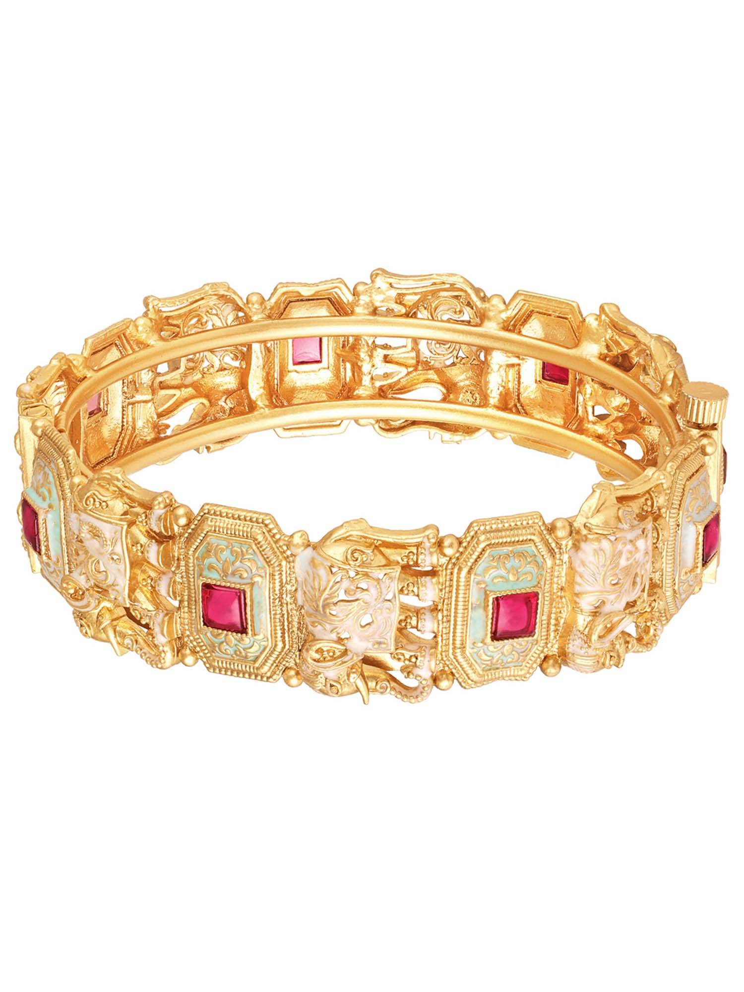 Peora Women Gold Plated Faux Pink Studded Thick Kada (2.6)