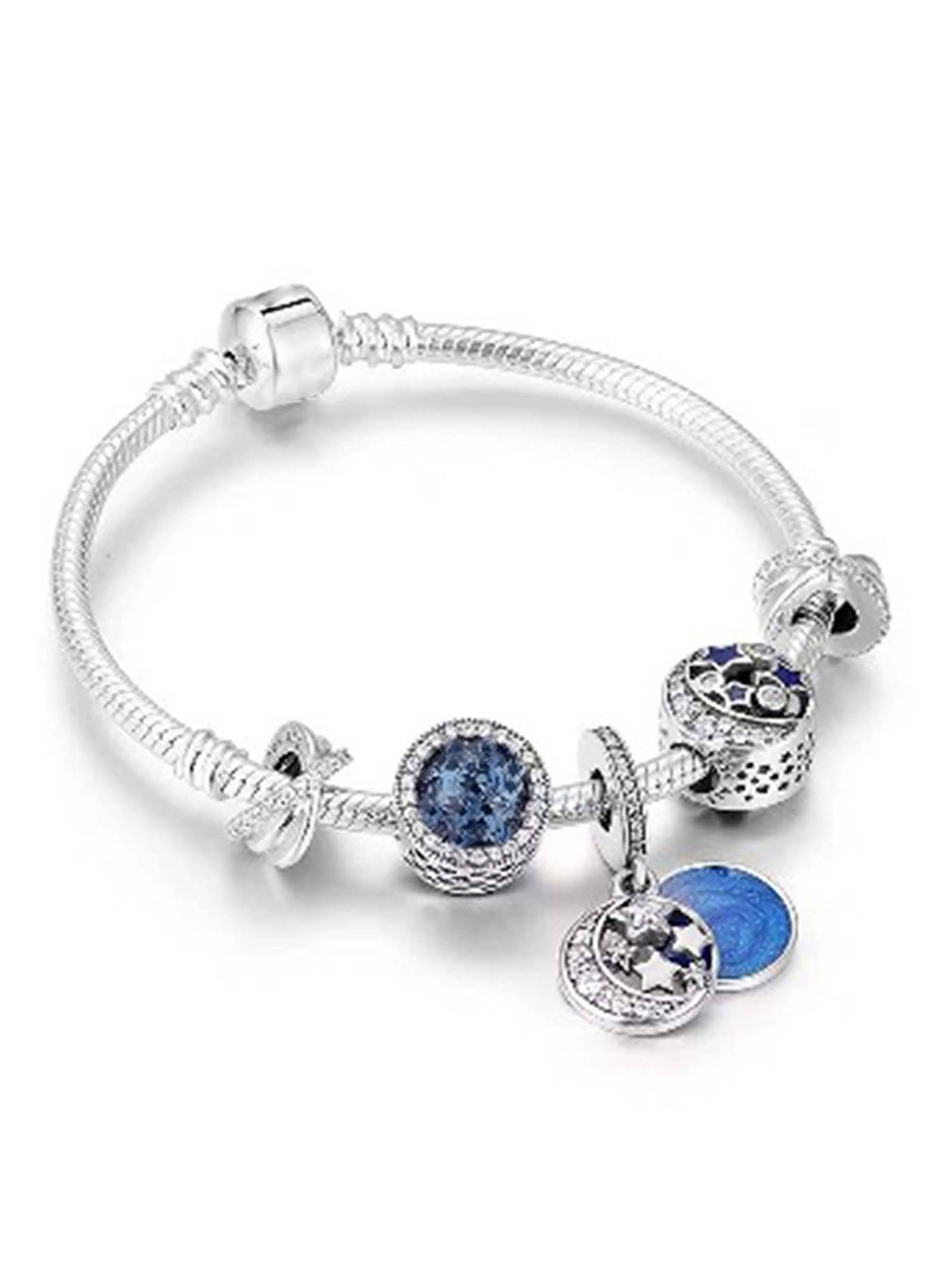 Peora Women Silver Plated Blue Cubic Zirconia Studded Bracelet
