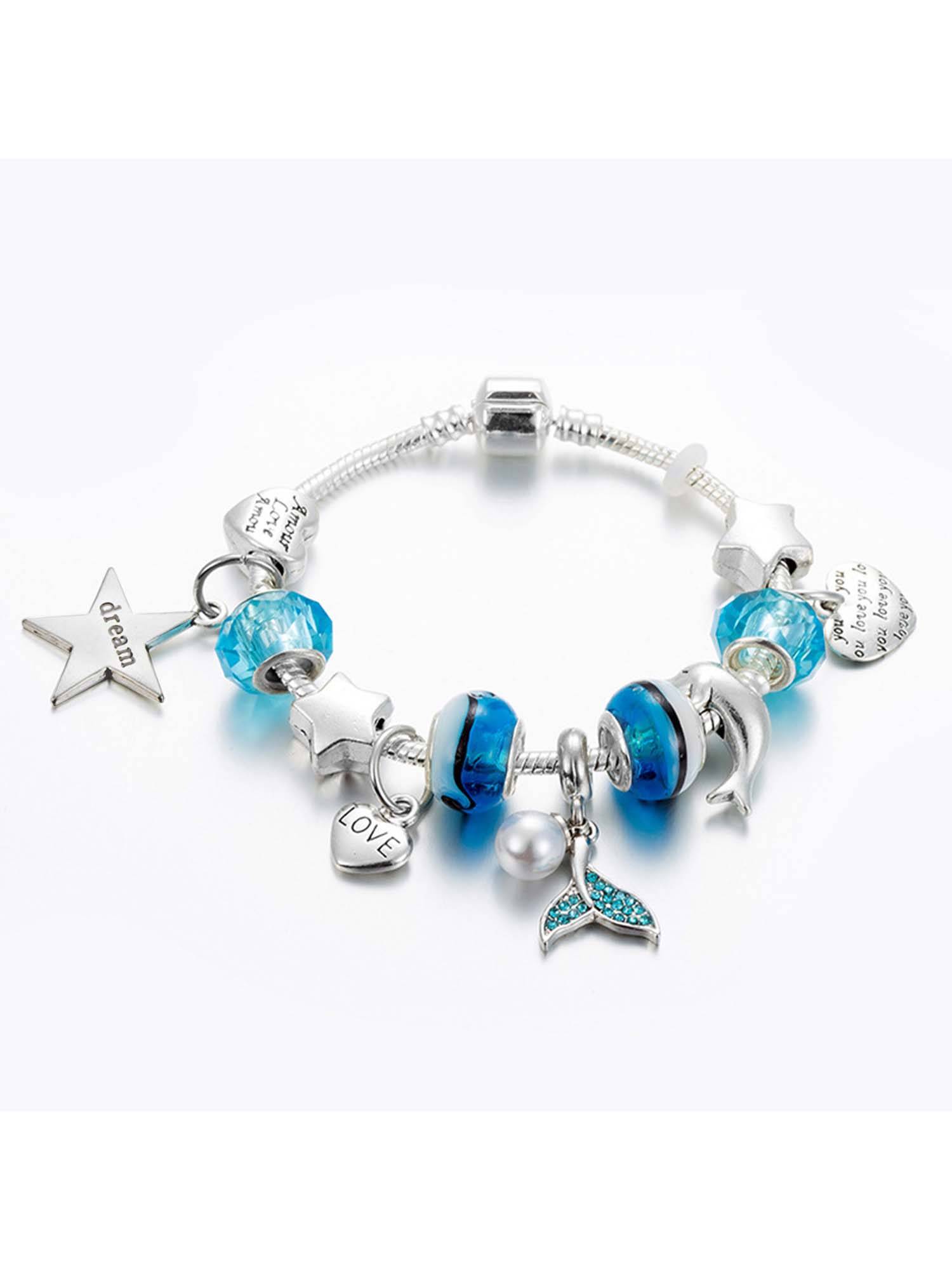 Peora Women Silver Plated Blue Synthetic Stone Pearl Studded Bracelet