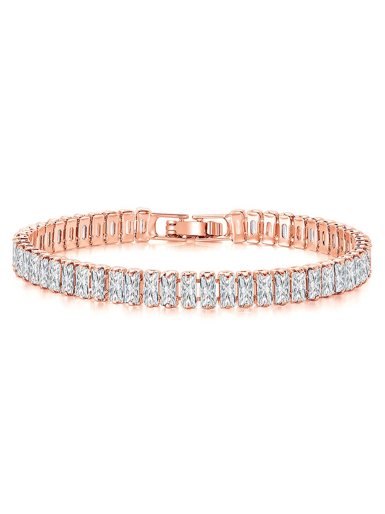 Peora Women Rose Gold Plated Baguette Stone Studded Bracelet