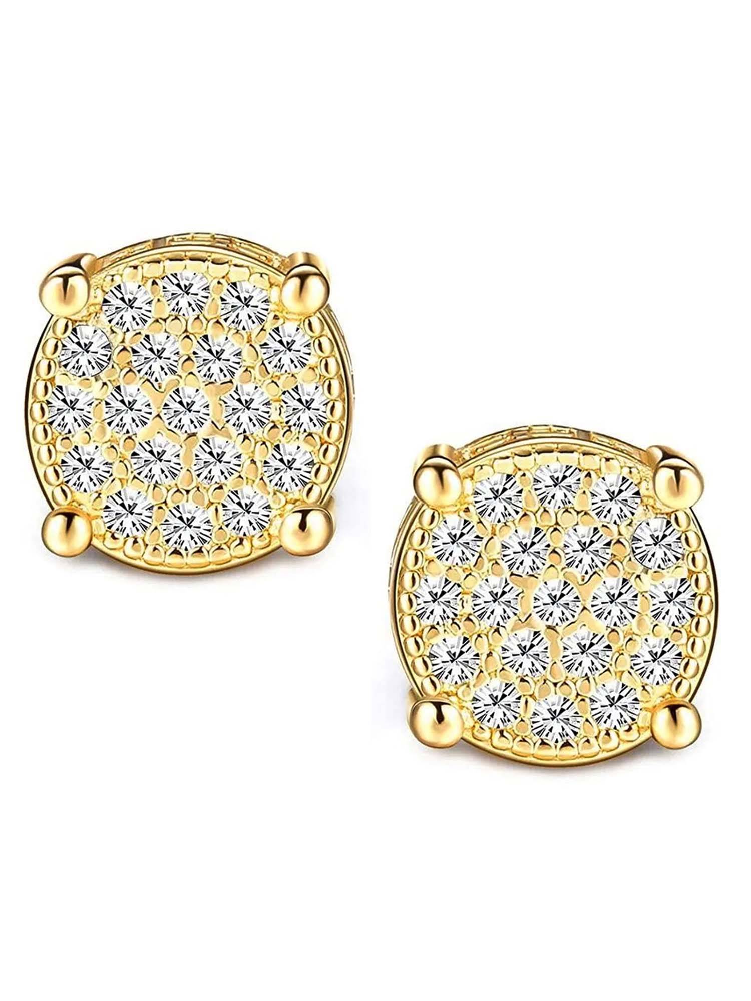 Peora Women Gold Plated Cubic Zirconia Round Stud Earrings