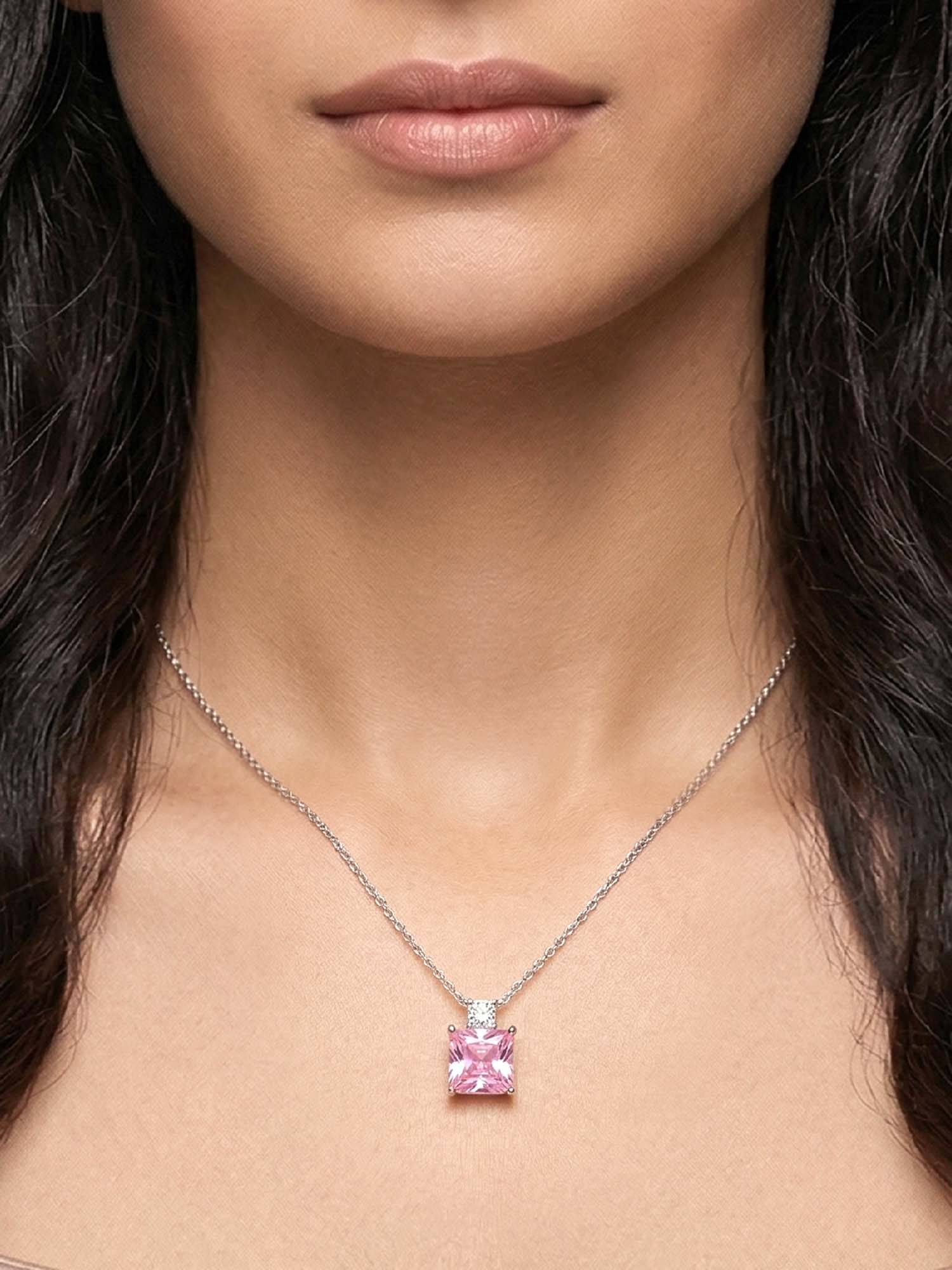 Peora Women Pink Stylish Pendant Chain Necklace