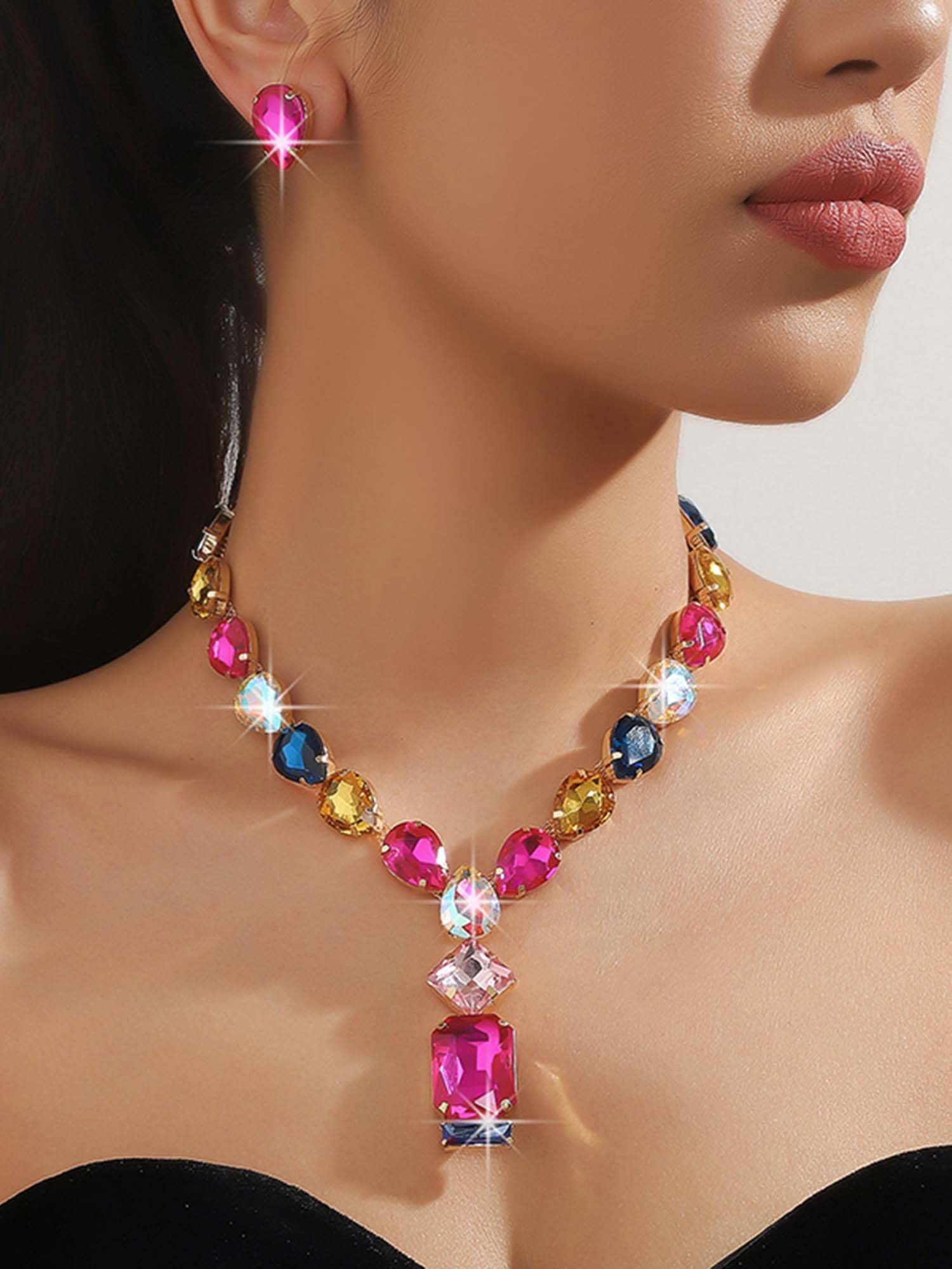Peora Women Gold Plated Crystal Multi-Color Jewellery Set