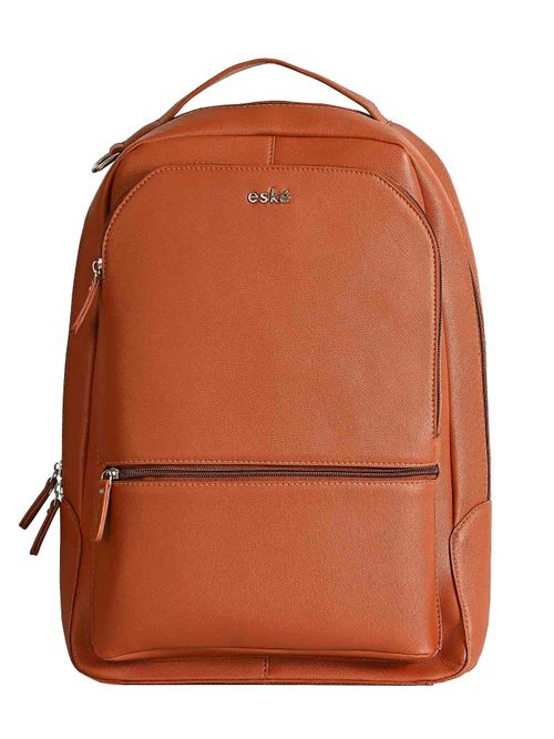 Buy Eske Mikel Tan Solid Vegan Leather Laptop Backpack Online
