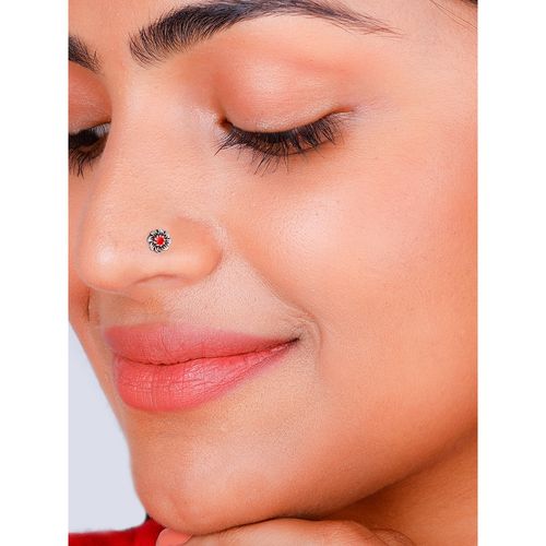 Buy GIVA Oxidised Silver Red Flower Nose Pin for Womens Online