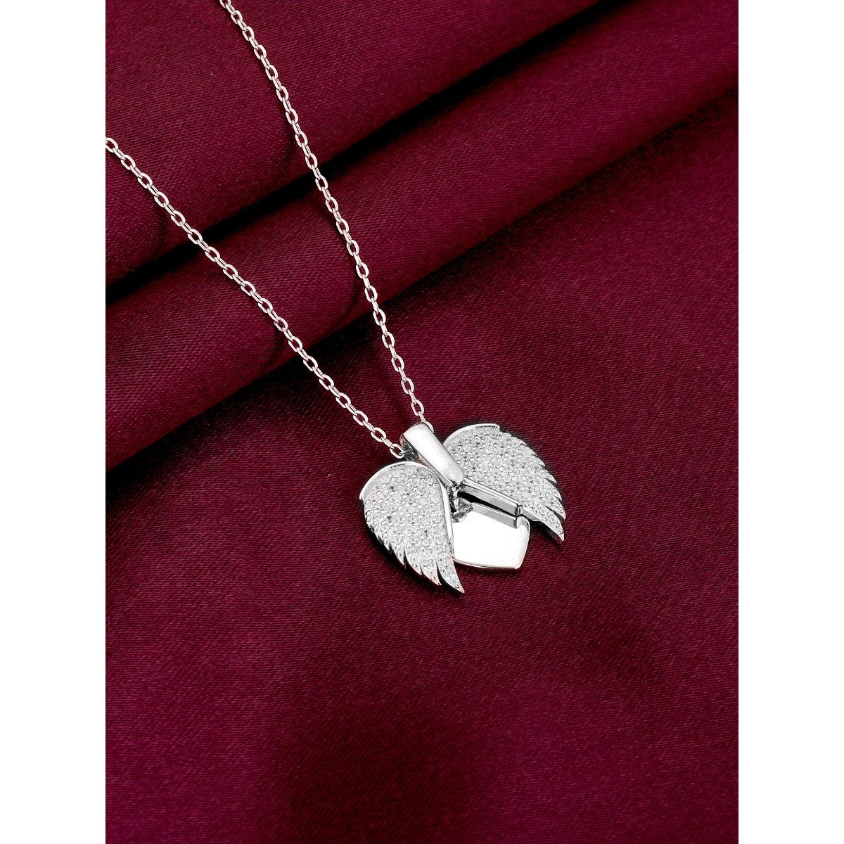 Equilibrium Silver Plated Angel Wings SOLID Heart Necklace Pendant