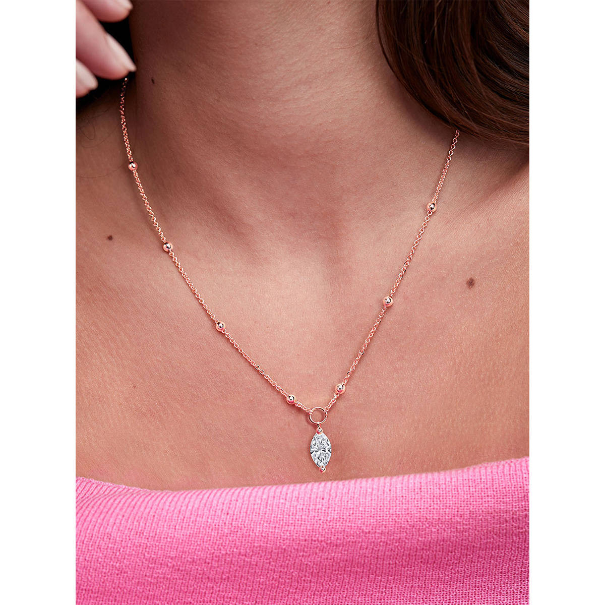 MINUTIAE Rose Gold Plated Stones Studded Pendant Necklace