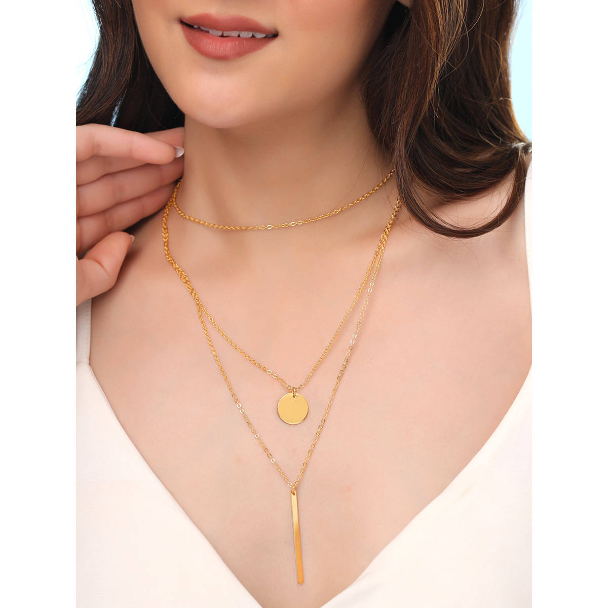 Yellow Chimes Multi Layered Gold Plated Necklace