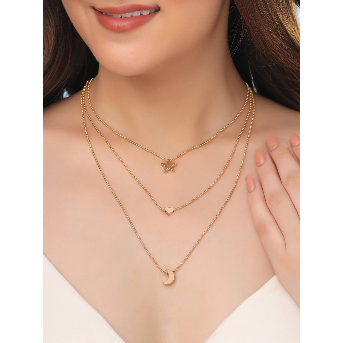 Yellow Chimes Multi Layered Gold Plated Necklace