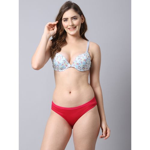 Prettycat Women Heavily Padded Front Open Push-Up Bra Panty Set  Multi-Color (32B)