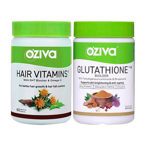 Buy OZiva Better Hair & Skin Pack (OZiva Hair Vitamins + Plant Based Glutathione  Builder) Online