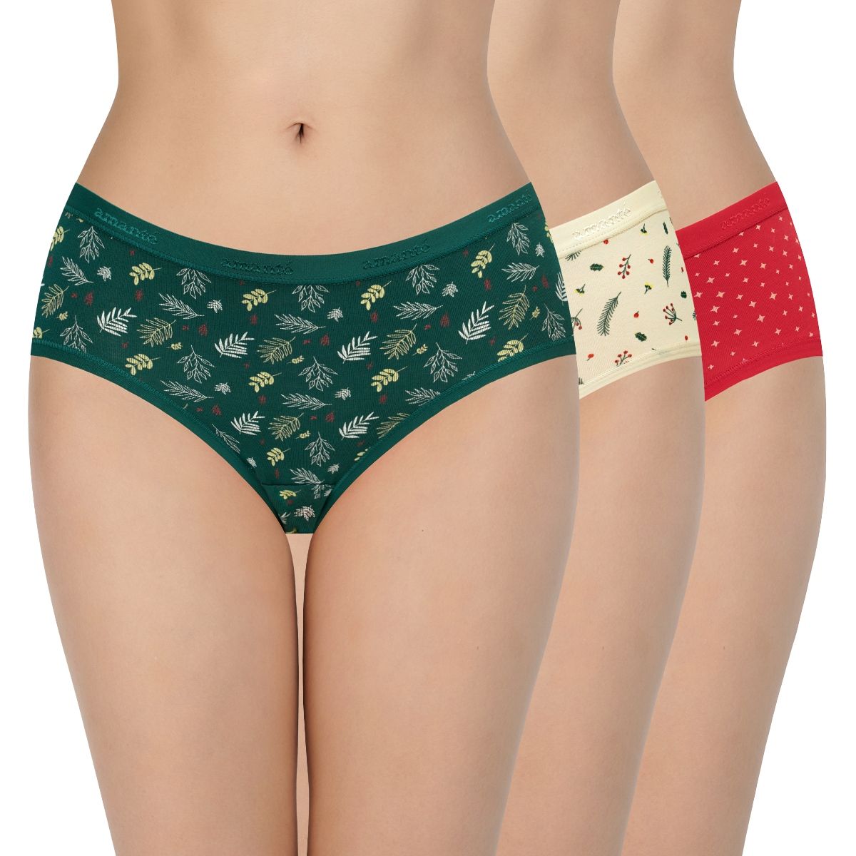 Buy Amante Print Three Forth Coverage Low Rise Hipster Panties Multi-Color  (Pack of 3) Online