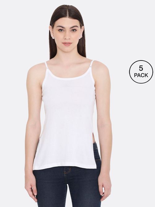 Frenchie Feelings Womens Solid White Side Slit Kurti Slip Camisole with  Adjustable Straps (S)