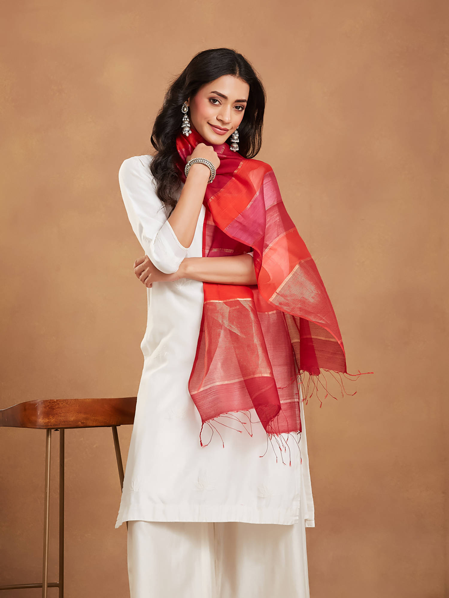 Fabindia Womens Multi-Color Viscose Silk Blend Hand Woven Stole