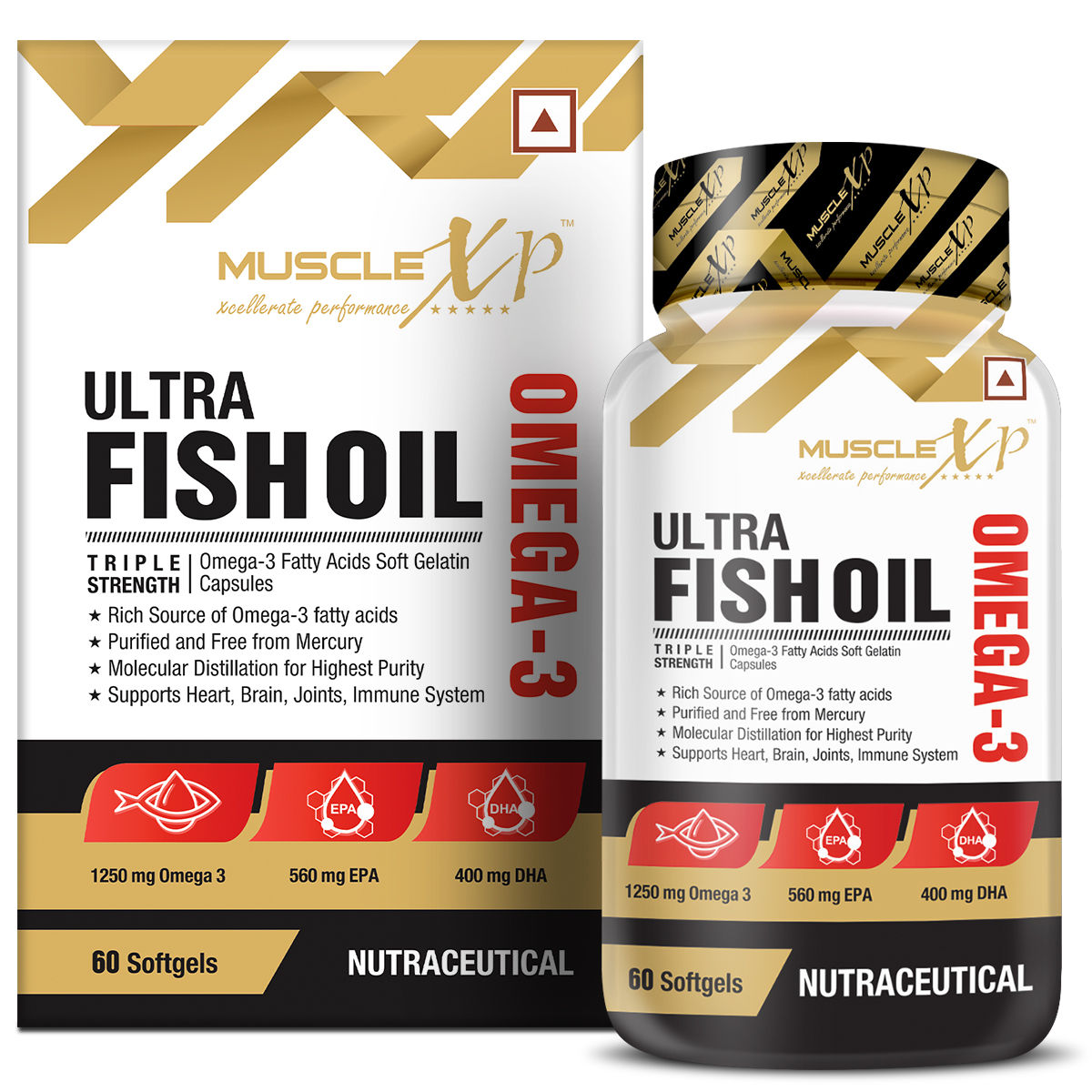 MuscleXP Ultra Fish Oil Triple Strength Omega 3 1250mg (560/400) 60 Enteric Coated Softgels