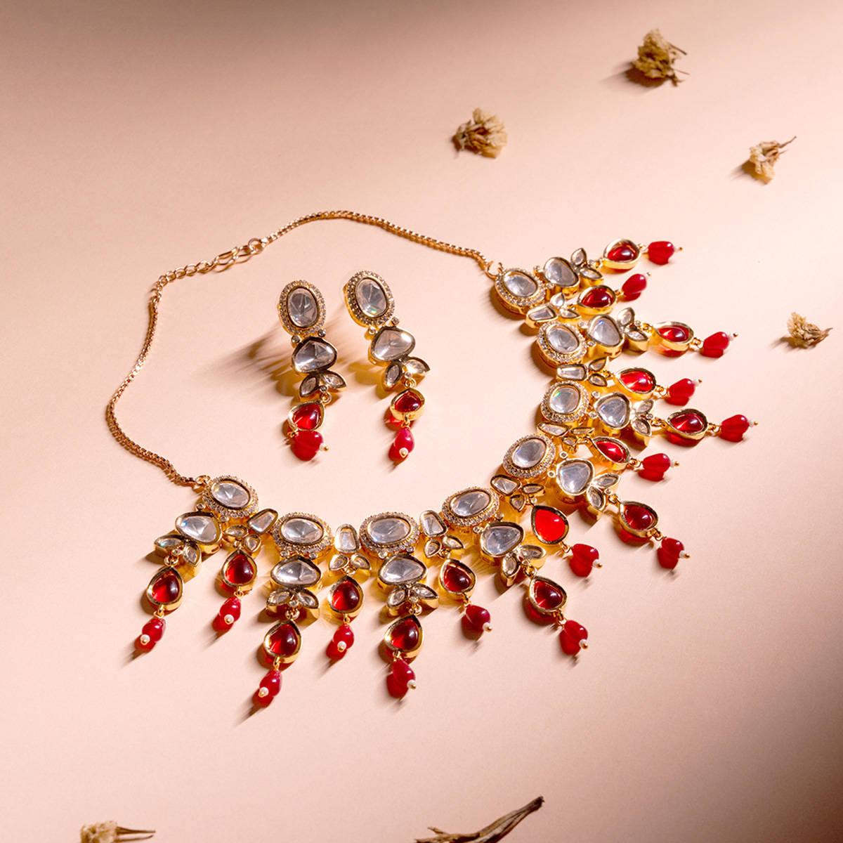 VIRAASI Gold Plated Stone Stud Jewellery Set