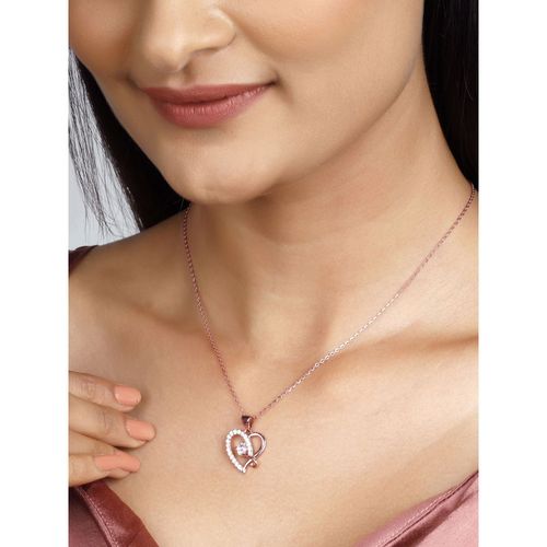 GNOCE Sterling Silver Rubber Spacer Charm - Rose Gold Heart Stopper Bead With Cubic Zirconia