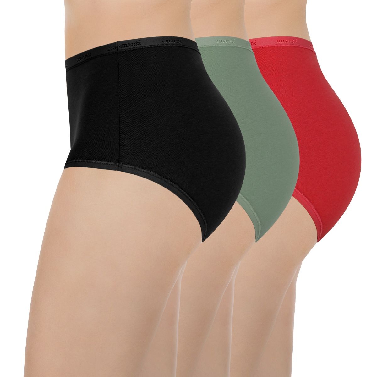 Buy Amante Solid Three Forth Coverage High Rise Full Brief Panties Multi Color Pack Of 3 Online