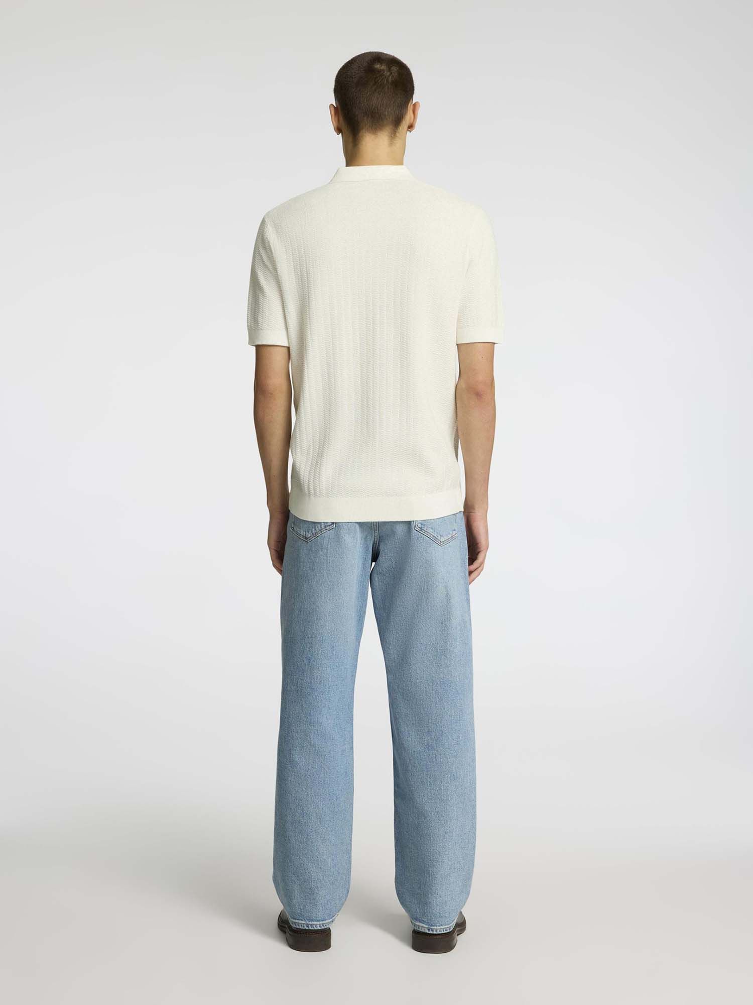 Buy Selected White Structured Knitted Zip Polo T-shirt Online