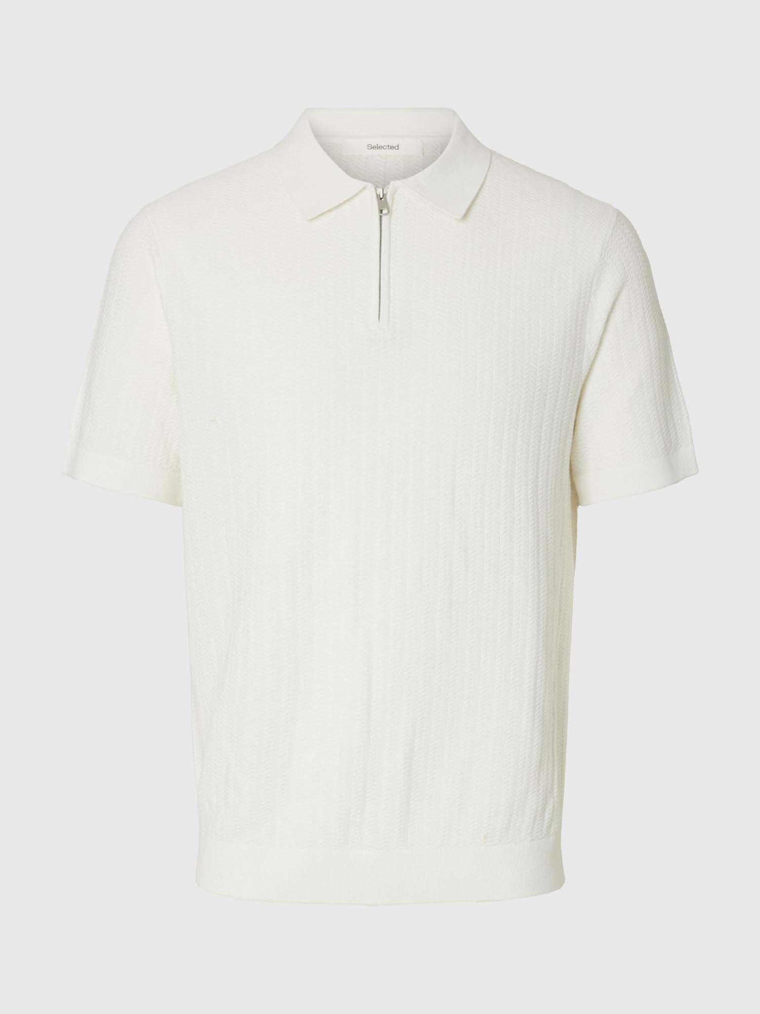 Buy Selected White Structured Knitted Zip Polo T-shirt Online
