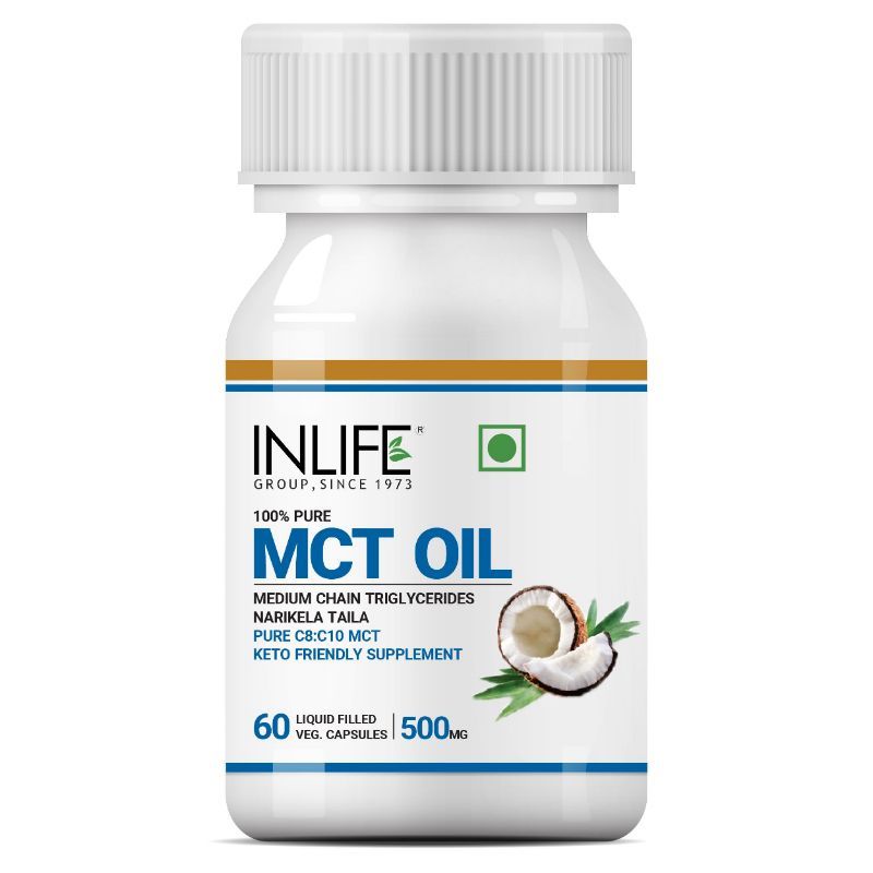 INLIFE Pure MCT Oil C8 C10 Keto Diet Friendly Food Supplement - 60 Vegetarian Capsules