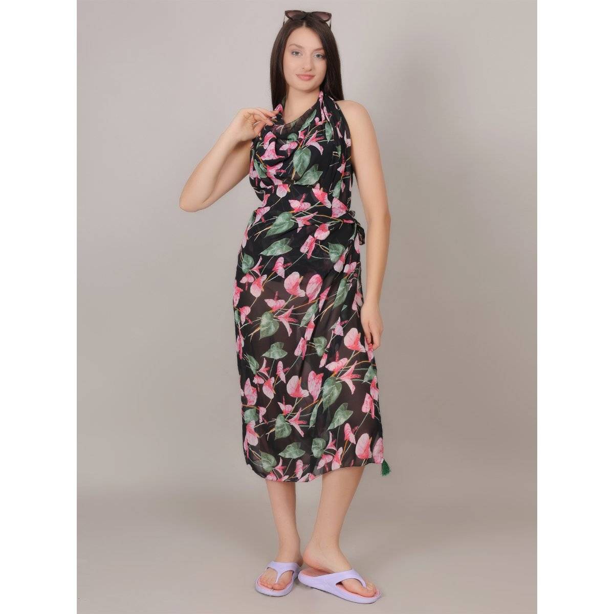 Mod & Shy Printed With Tessel Wrap Around Sarong Cover Up