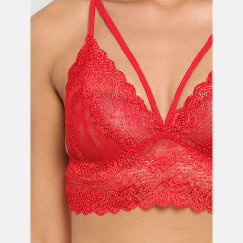 Buy N-Gal Women's Exotic Deep Neck Lace Bra Underwear Lingerie Hipster  Panty Set - Red Online