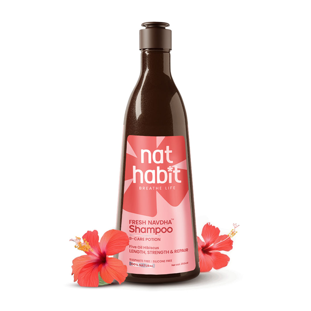 Nat Habit Five Oil Hibiscus Shampoo For Long Thick Hair, Sulphate Free Shampoo For Hair Fall Control