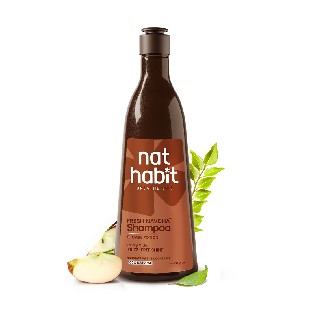 Nat Habit Curry Cider Navdha Shampoo For Soft And Shiny Hair, Sulphate Free Shampoo And Conditoner