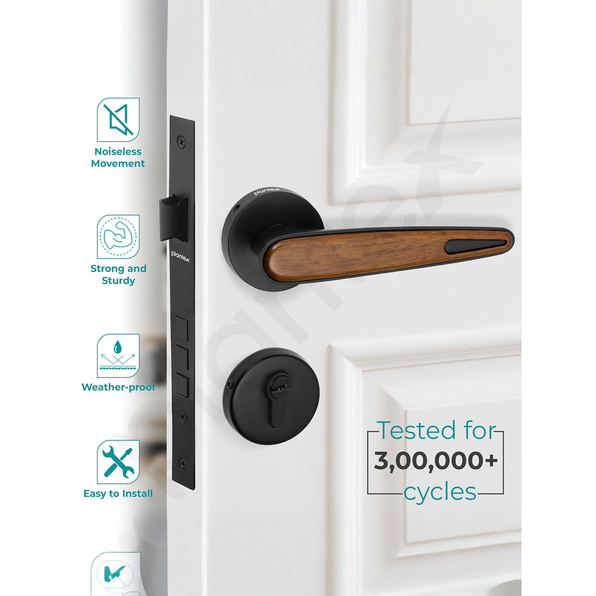 Buy Plantex Black Heavy Duty Mortise Door Lock- 3 Brass Keys Online