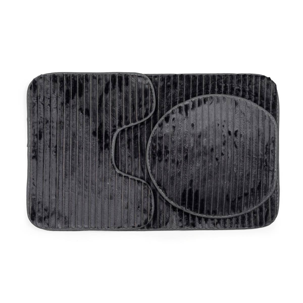 EZ Life Luxe Dark Gray High Stripes 3 Piece Bathroom Mats Set (L 80 x W 50 cms)