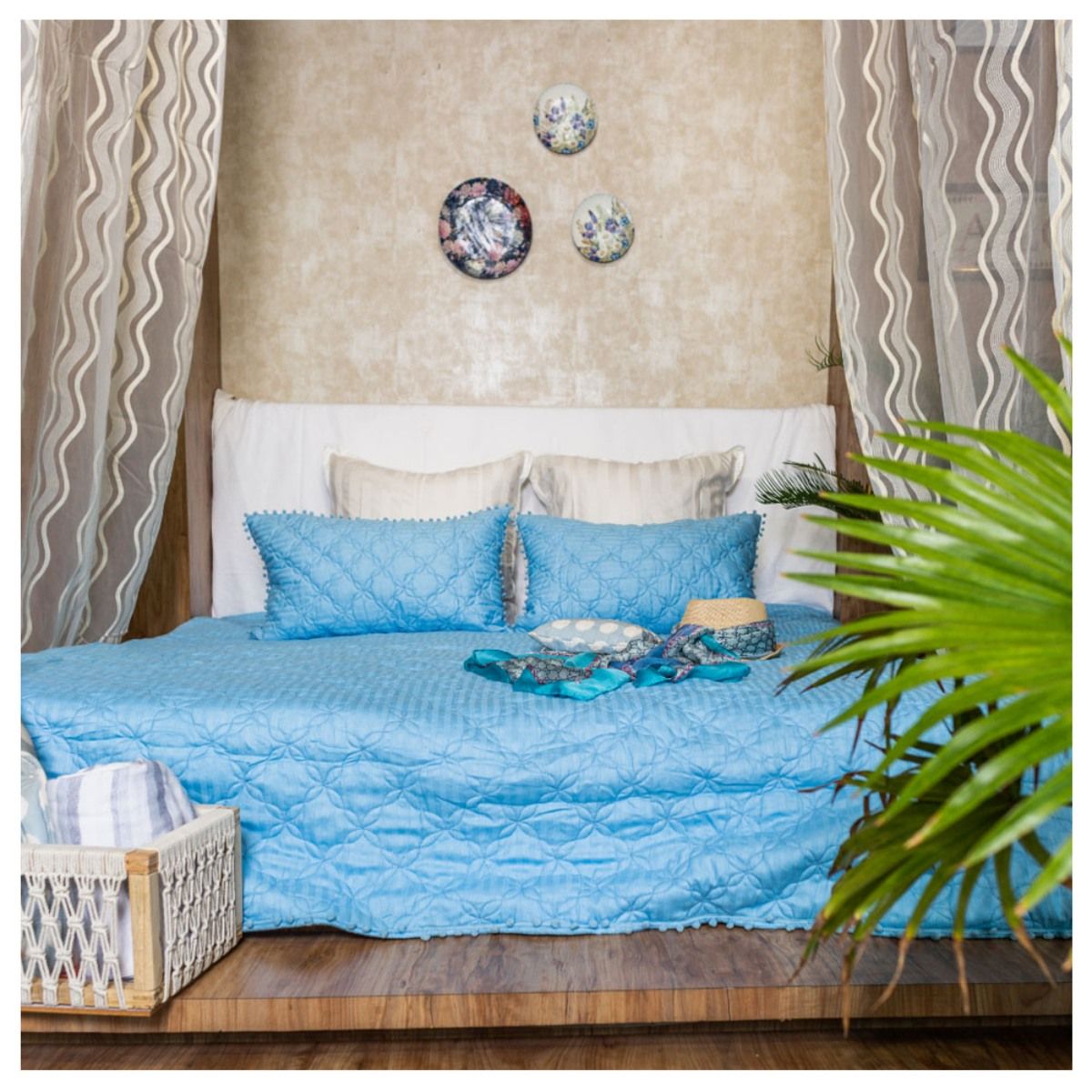 Alcove Sky Blue Quilted Bedspread (Set of 3) Buy Alcove Sky Blue