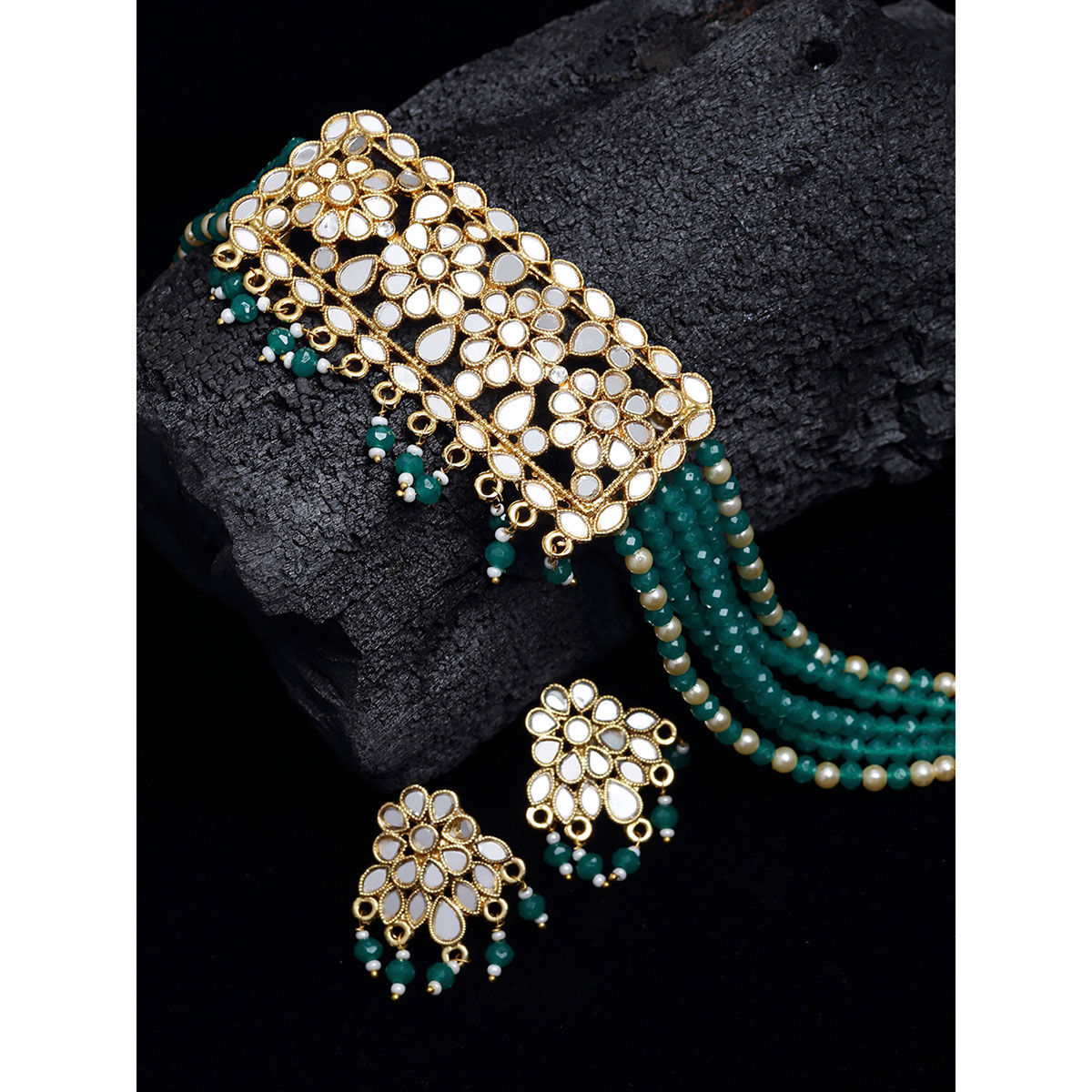 PANASH GoldPlated AquaGreen Mirror Work Choker Jewellery Set Buy