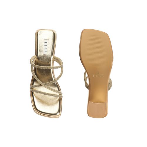 Buy ELLE Womens Embellished Gold Color Slip On Sandals Online