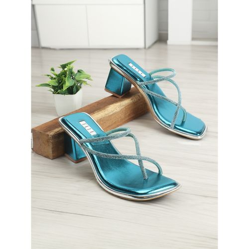 Buy ELLE Womens Block Heel Blue Color Slip On Sandals Online