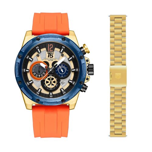 T5 H3867G-B Silver Chronograph Watch with Interchangeable Strap (M)