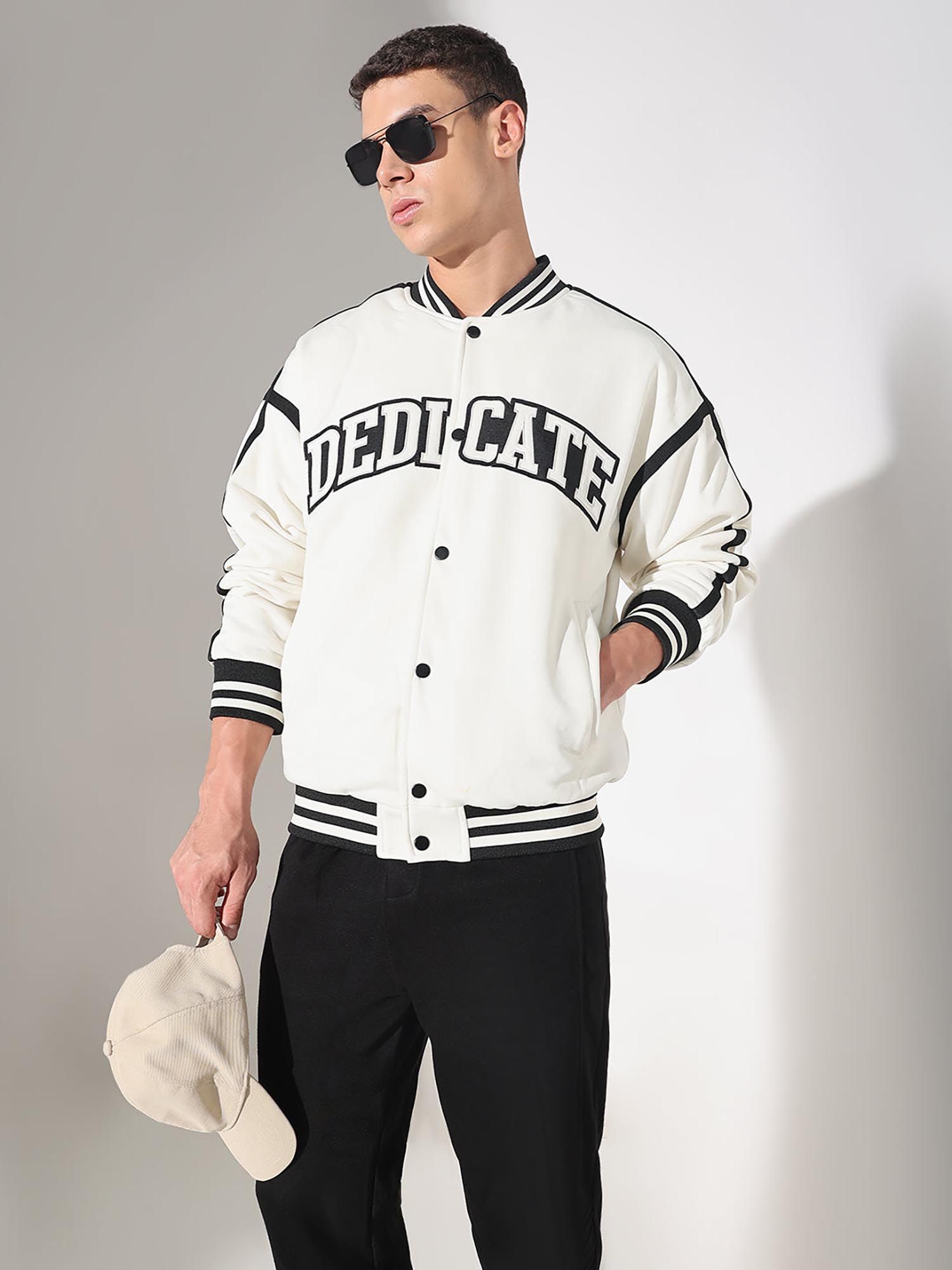 Buy SHOWOFF Men Edition Typography White Varsity Jacket Online