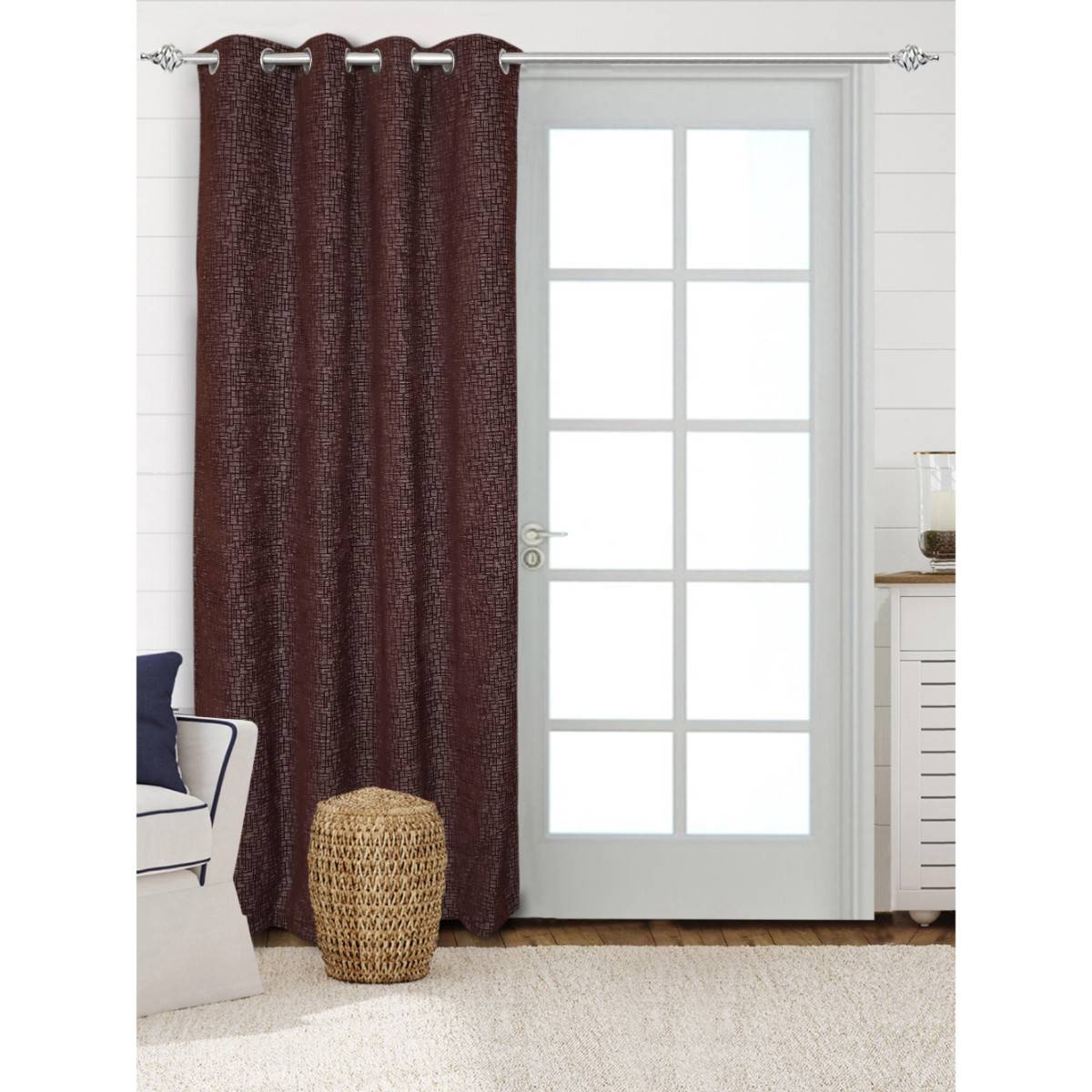 Saral Home Tic Tac Chenille Blackout Long Door Curtains 1Pc, Brown 4X9 Ft